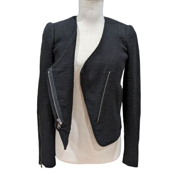 Tibi New York Women's Black Textured Zip Up Blazer Jacket Size 2 - Picture 5 of 10
